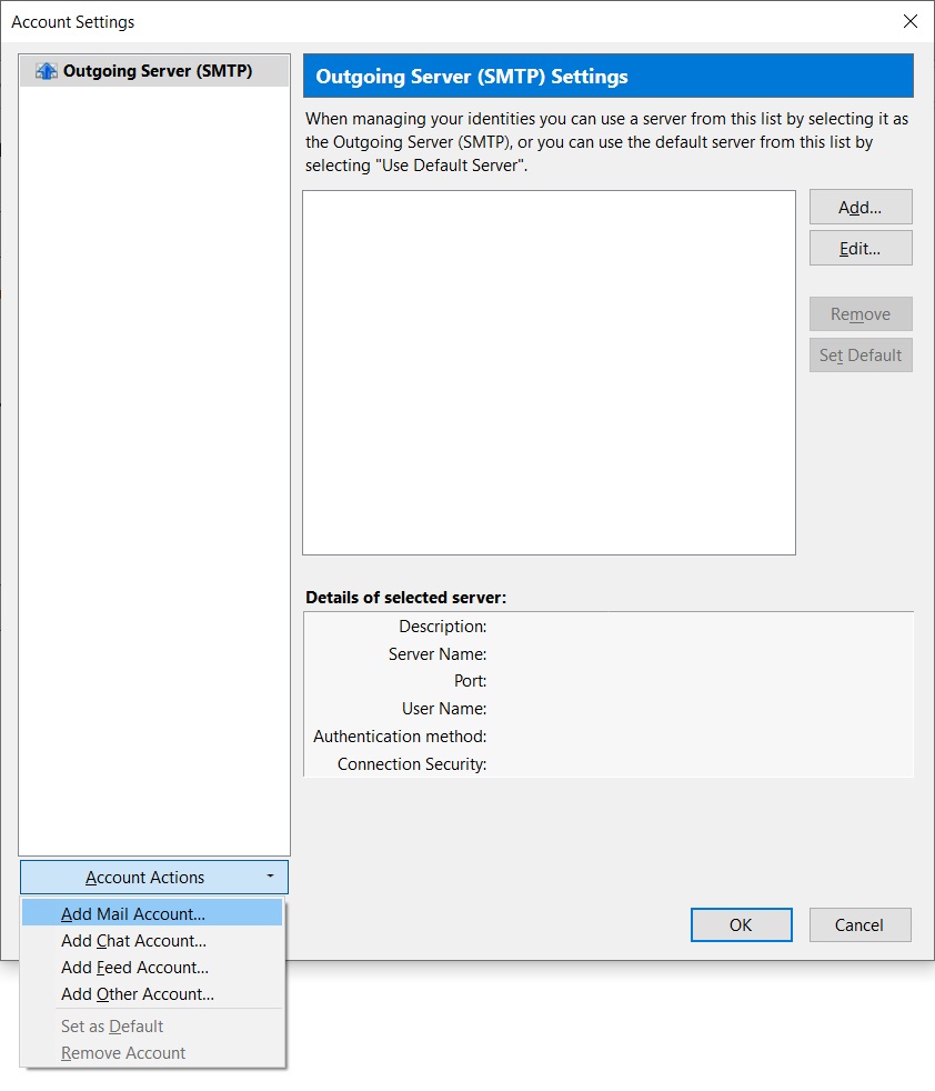 Thunderbird account actions