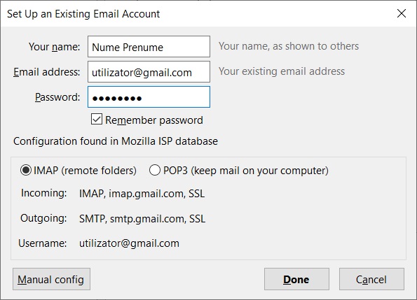 Thunderbird set up gmail